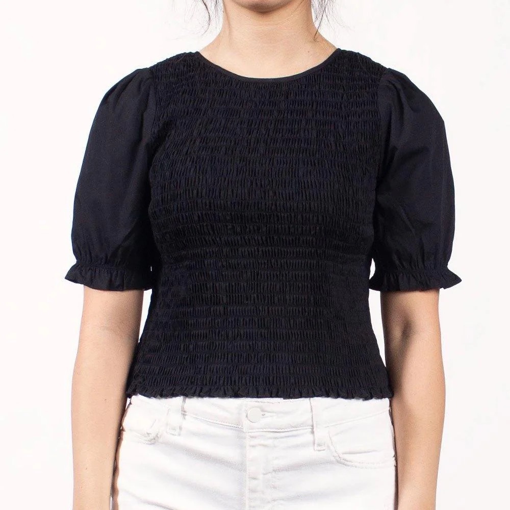 Reformation Black smocked Puff Sleeve top size L | like new